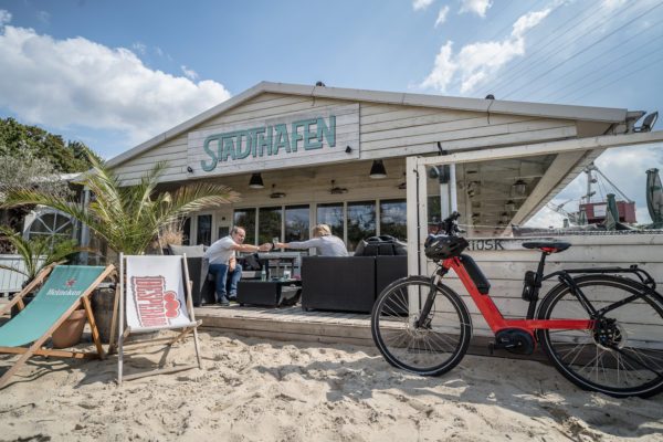 Beach cafe at the city harbor in Recklinghausen